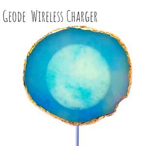 Blue "crystal geode" wireless charging pad by Phunkeetree